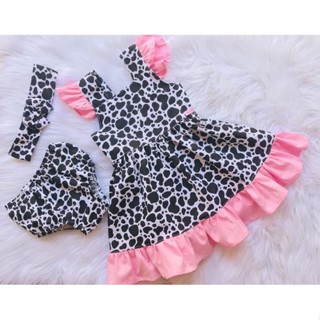 VESTIDO TEMATICO infantil meninas tema vaquina possui abutoadores nas costa acompanha calcinha