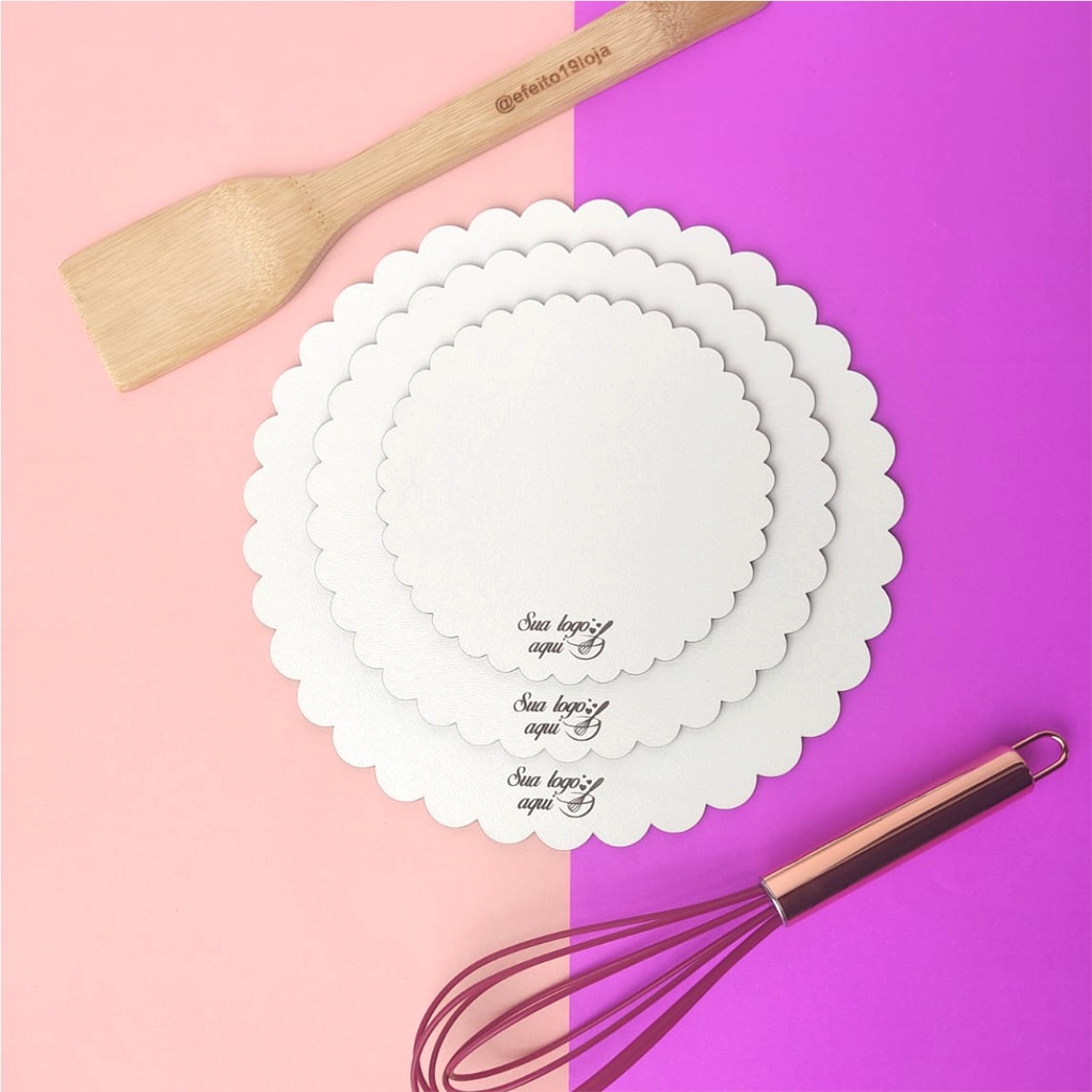 Cake Board Ondulado Personalizado em MDF 3mm COM LOGO Branco Base para
