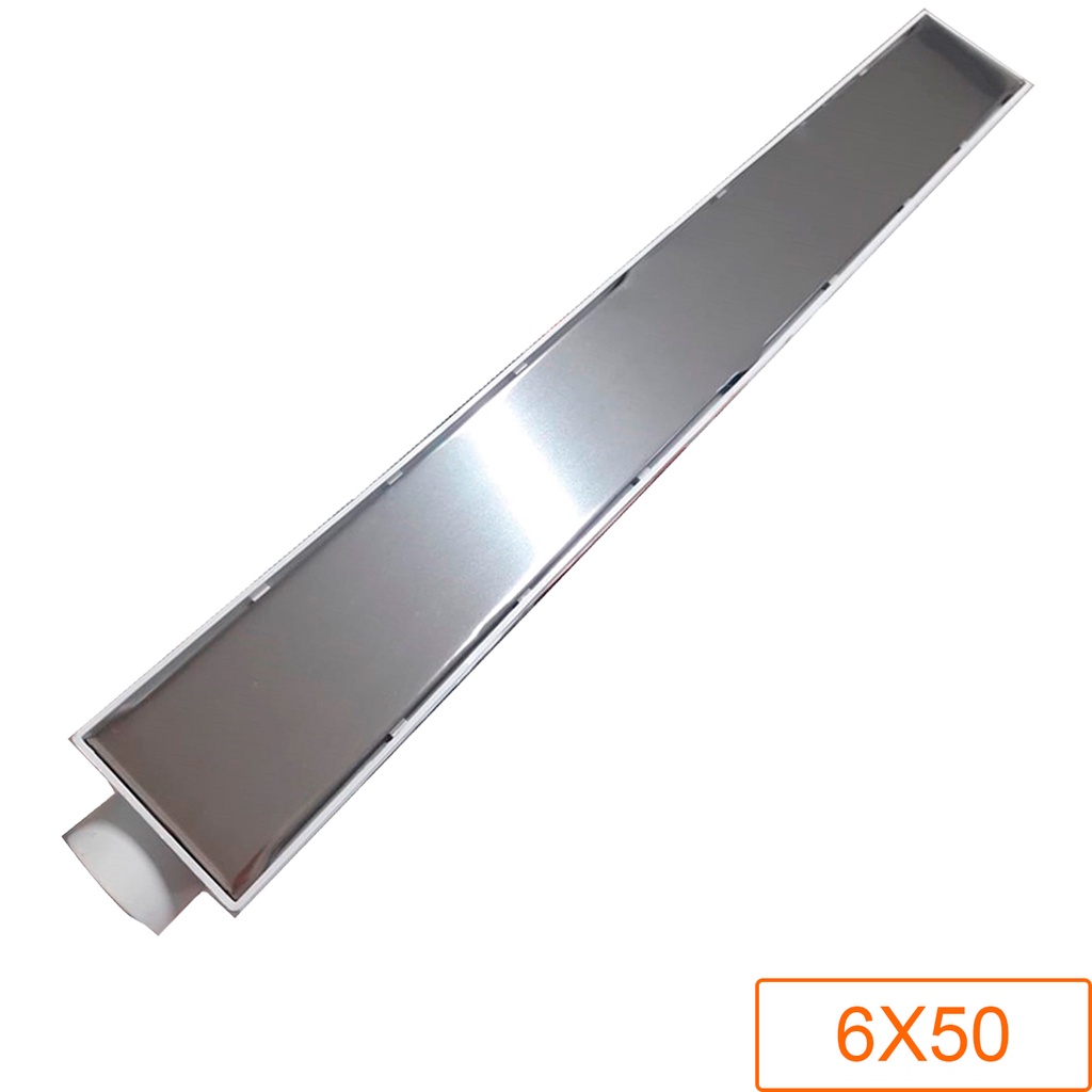 Ralo Linear Seca Piso Box Piscina Banheiro Jardim Corredor Garagem Quintal 6x50 Cm Cor Branco Grelha Inox Liso Oculto Sifonado Anti-odor