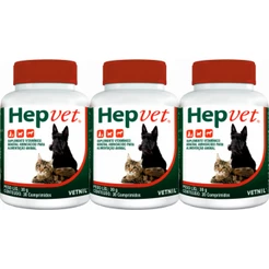 3 Hepvet Suplemento Hepático Cães Gatos 30 Comprimido Vetnil