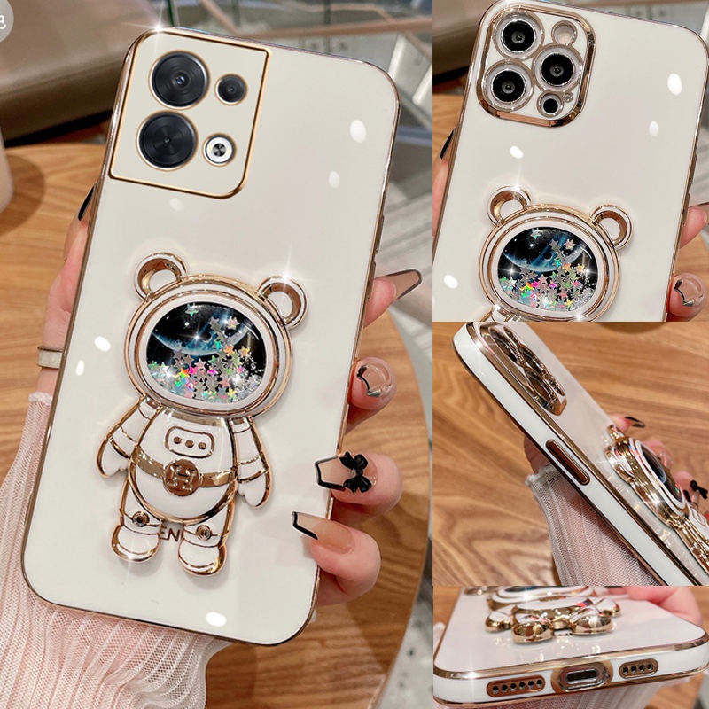 Para O iPhone 11 Pro Max XS XR 11Pro Capa Protetora De Silicone Com Suporte Telefone TPU Cute Cartoon Glitter Quicksand Astronaut Bear 6D Mirror