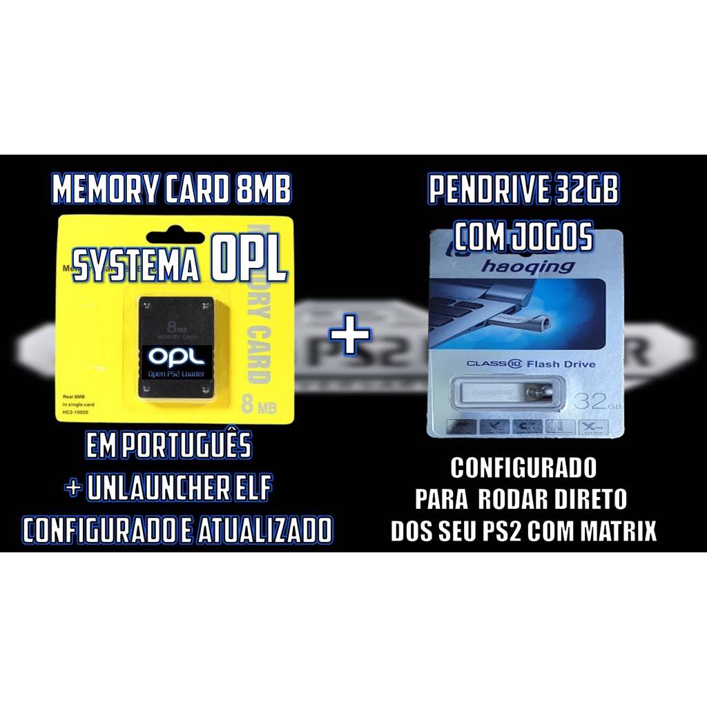 MEMORY CARD OPL EM PORTUGUÊS + PENDRIVE 32GB COM JOGOS - Escorrega o Preço
