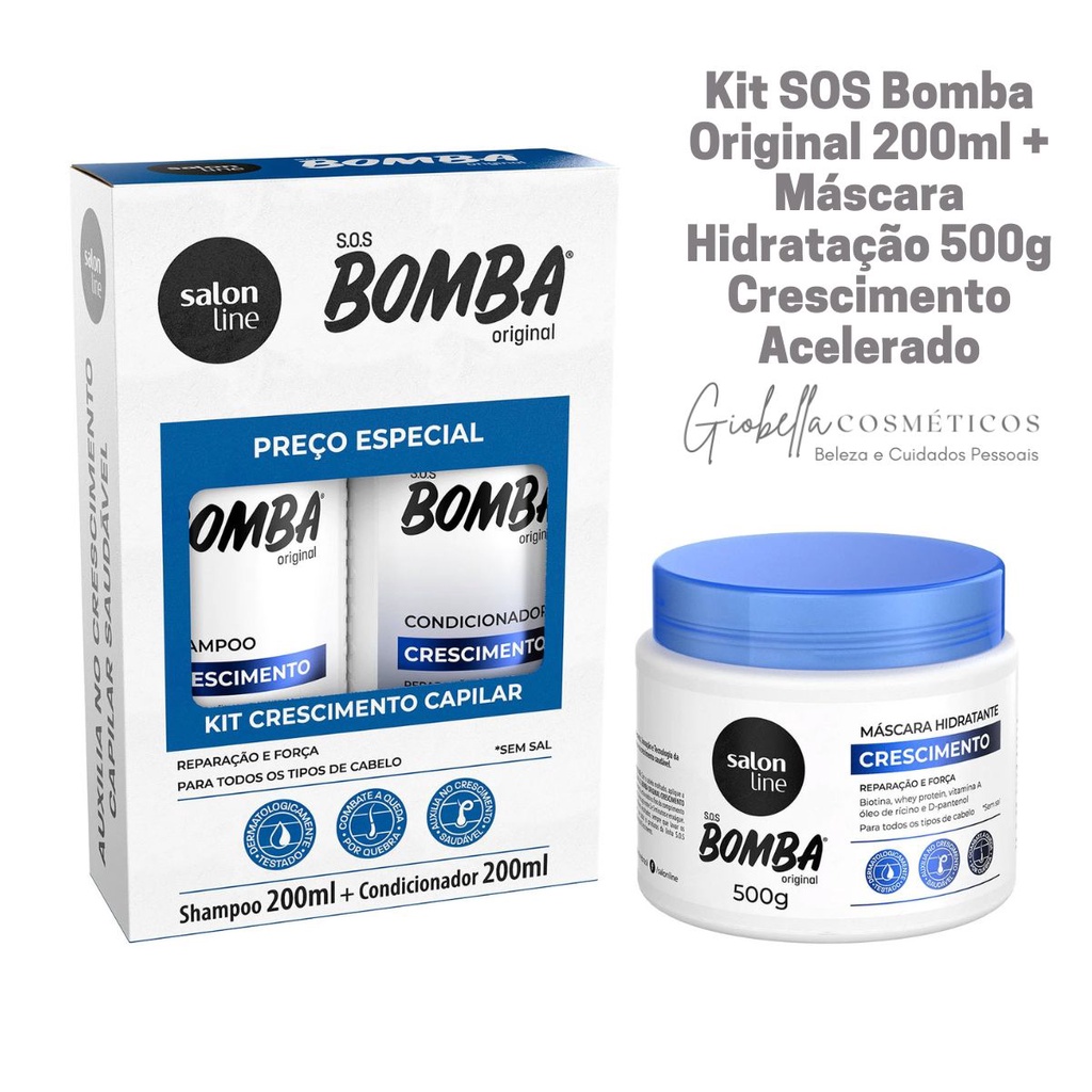 Shampoo + Condicionador + Máscara de Hidratação SalonLine SOS Bomba Original Crescimento Capilar e Combate Queda de Cabelo