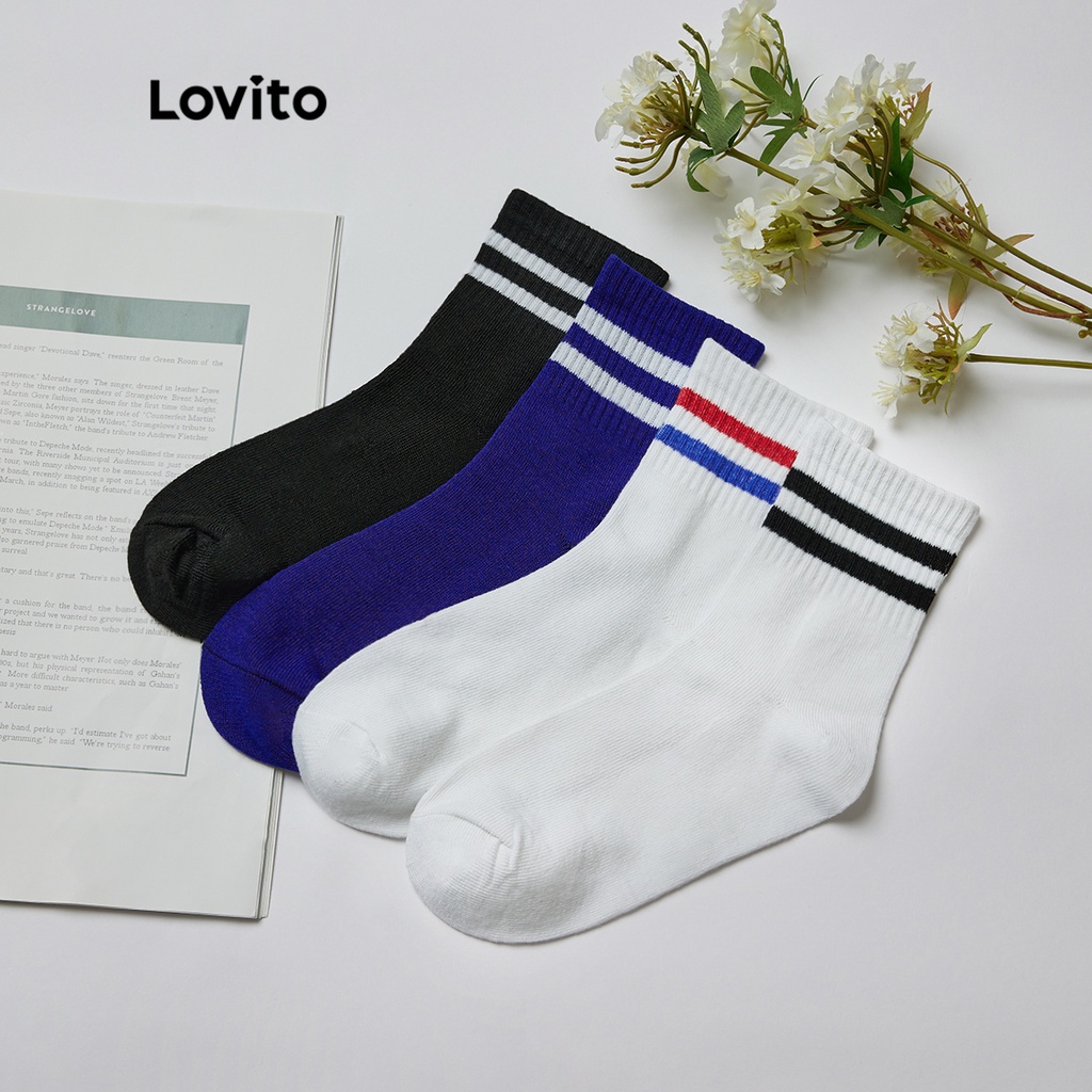 Lovito Casual Meia Listrada Feminina L34LD049 (MultiColor/Azul real
