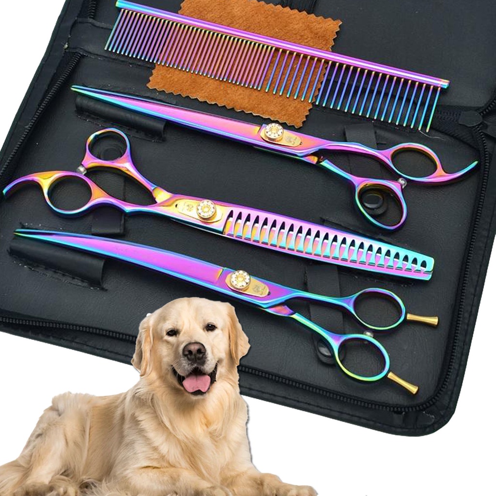Kit 3 Tesouras E 1 Pente De Tosa Pet Profissional + Estojo