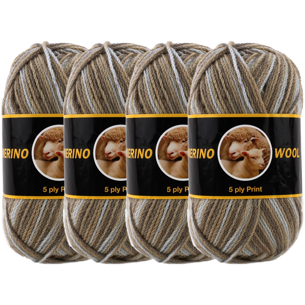 Conjunto De 4 Rolos De Lã Impresso Merino 5p Padrão