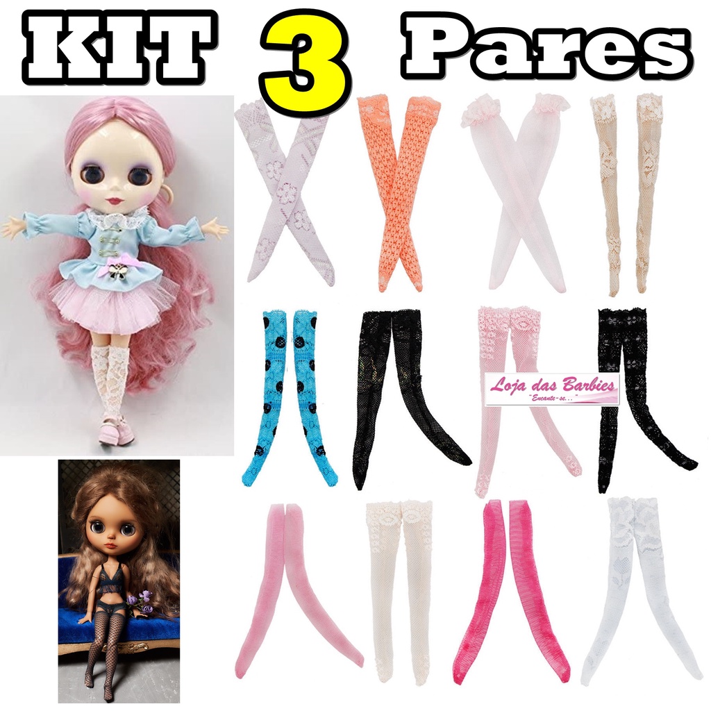 Par De Meias 7/8 Para Boneca Barbie Blythe Meia Calça Roupa