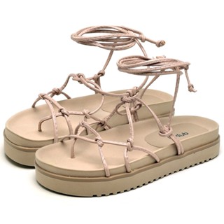 Sandália Papete Dubuy Feminina Flatform de Amarrar Nude Khalifa 2041FG