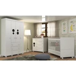 Quarto Completo Infantil Pimpolho com berço 3 em 1 Multimóveis Branco