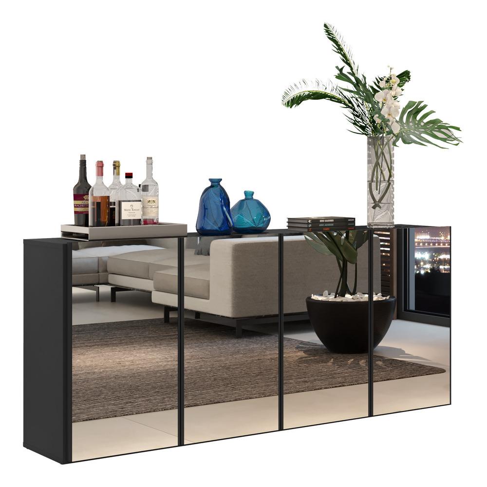 Aparador Buffet com Espelho Multimóveis Vegas 4 Portas FG3558 Preto em Oferta na Shopee