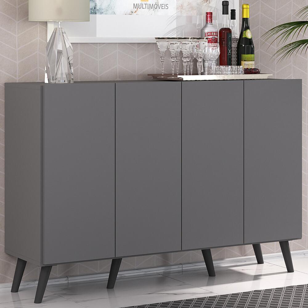 Aparador Buffet 4 Portas com Pés Retrô Veneza Multimóveis Grafite/Preto em Oferta na Shopee