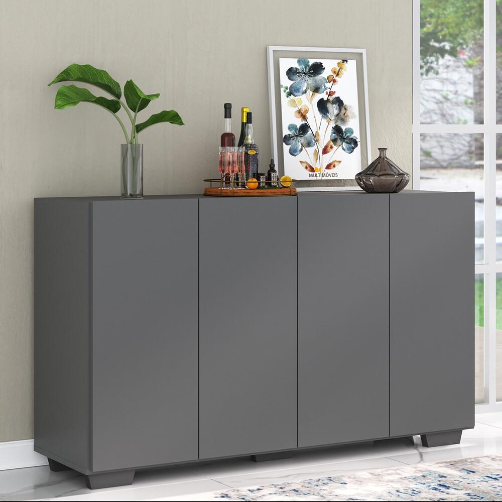 Aparador Buffet 4 Portas com Pés Quadrados Veneza Multimóveis Grafite/Preto em Oferta na Shopee
