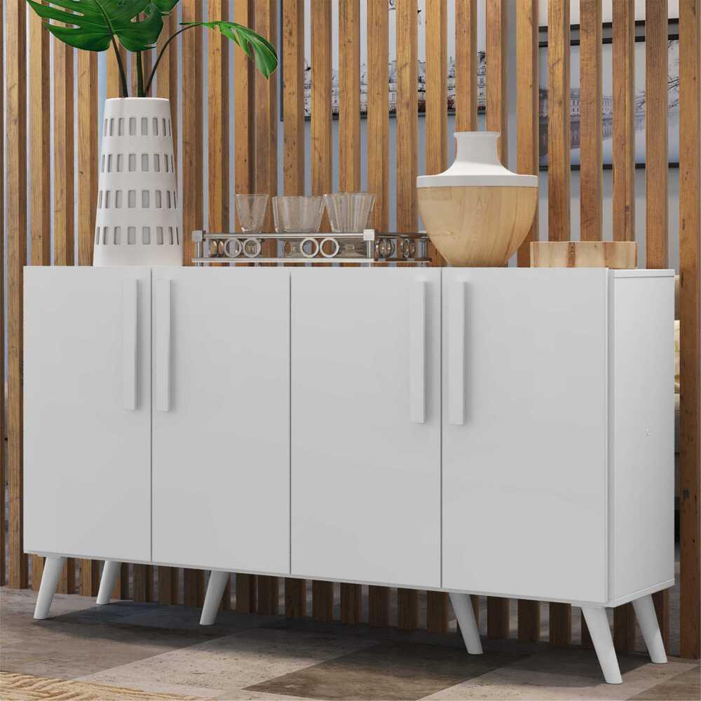 Aparador Buffet 4 Portas com Pés Retrô Viena Multimóveis Branco em Oferta na Shopee