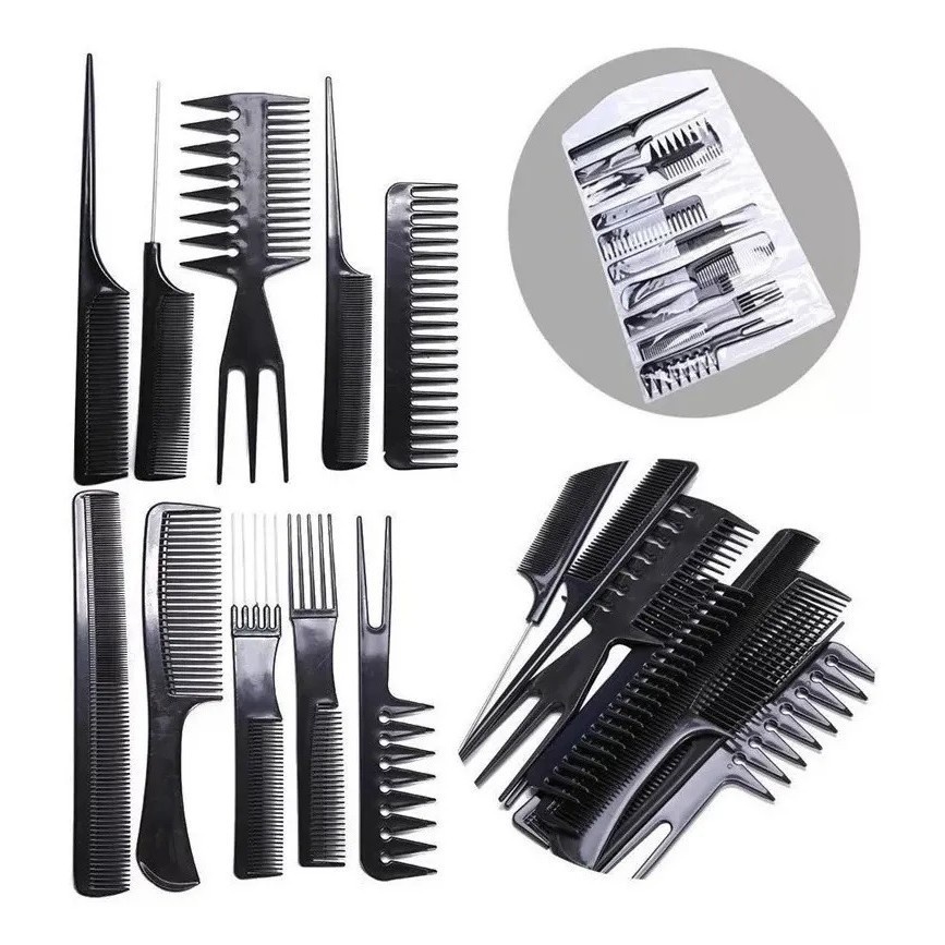 Kit 10 Pentes De Corte Cabeleireiro Barbeiro Profissional | Shopee Brasil