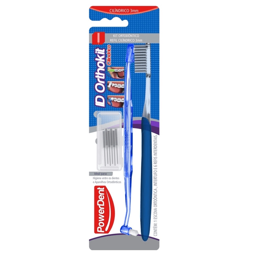 Kit Powerdent Id Orthokit Escova Ortodontica + Intertufo + Refil Interdental Cilindrico
