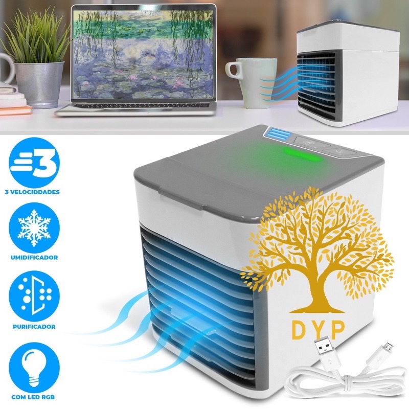 Mini Ar Condicionado Portátil Arctic Air Cooler Umidificador Climatizador Luz Led