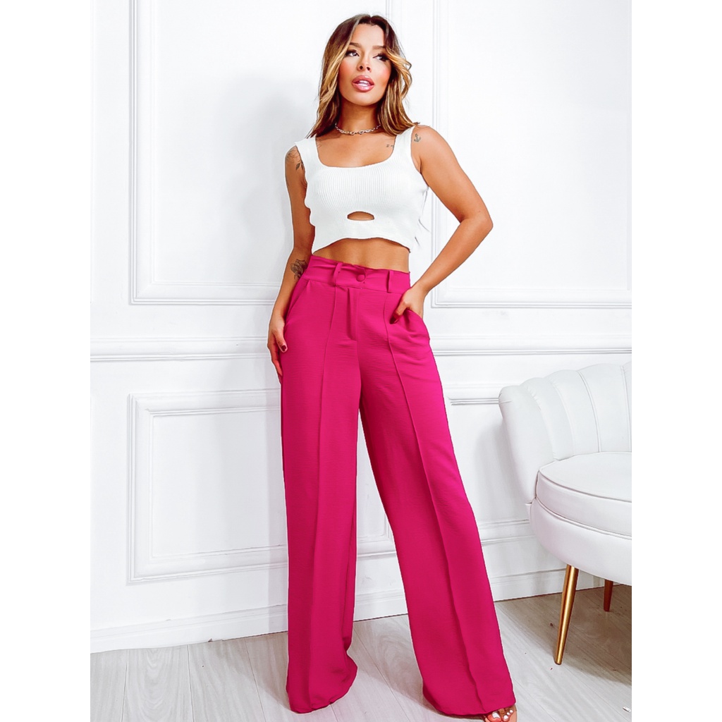 Calça Pantalona Feminina Wide Leg Alfaiataria Social Trabalho Confortável e Elegante