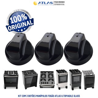 KIT COM 3 BOTÕES MANÍPULOS FOGÃO ATLAS U.TOP/AGILE GLASS 100% ORIGINAIS em Oferta na Shopee