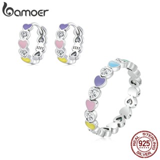 Bamoer 925 Conjunto De Joias De Prata Esterlina Anel E Brincos Padrão De Zircônia Colorido Para Meninas Presentes