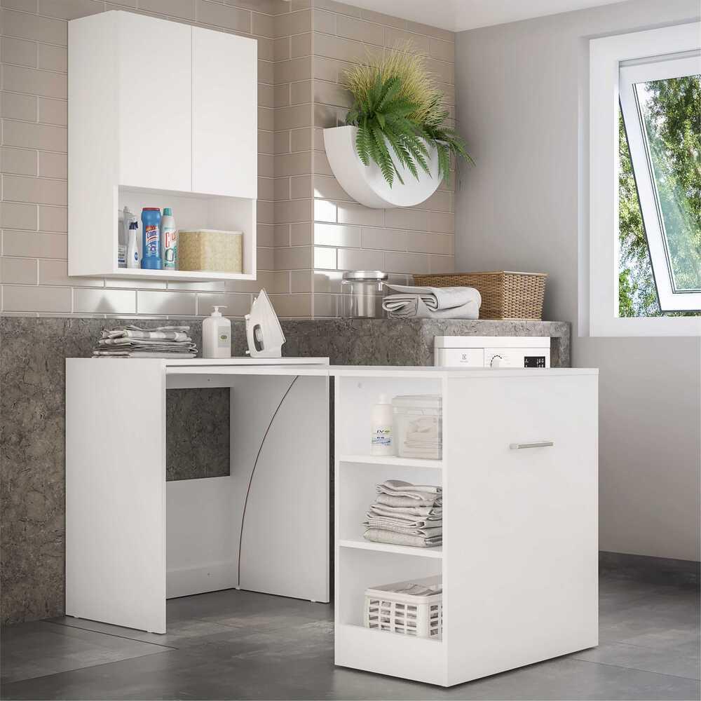 Armário Lavanderia 2 Portas com Mesa Dobrável Ibiza Multimóveis Branco em Oferta na Shopee