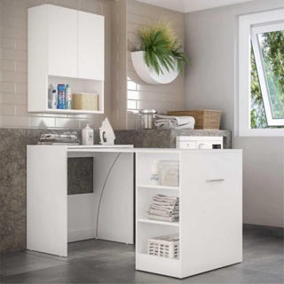 Armário Lavanderia 2 Portas com Mesa Dobrável Ibiza Multimóveis Branco em Oferta na Shopee