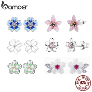 Brincos Bamoer 925 Prata Fresca Flores Padrão Pinos De Orelha Moda Joias Para Mulheres Meninas