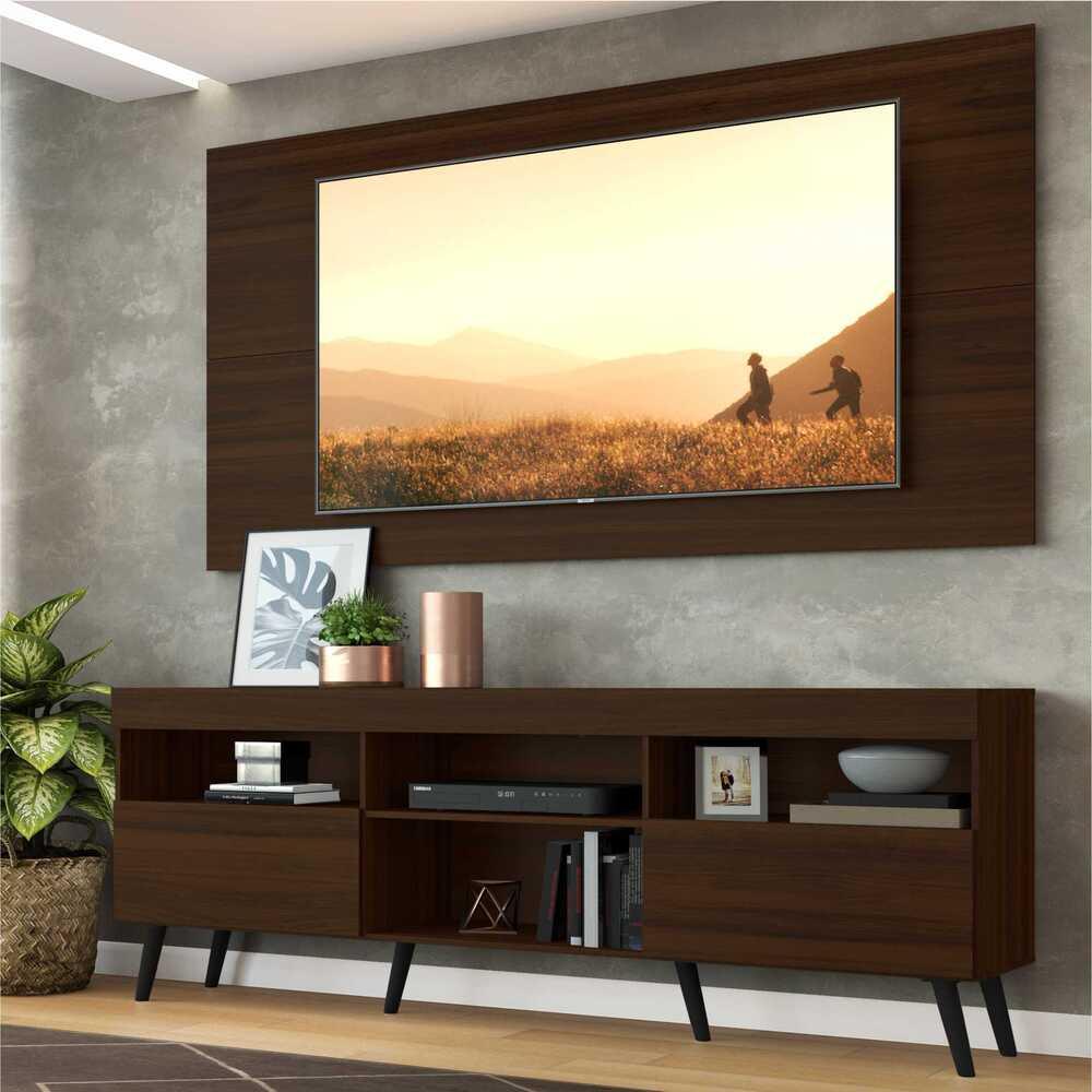 Rack c/ Painel e Suporte TV 65" e Pés Retrô Flórida Multimóveis Duna/Preto - Home & Living