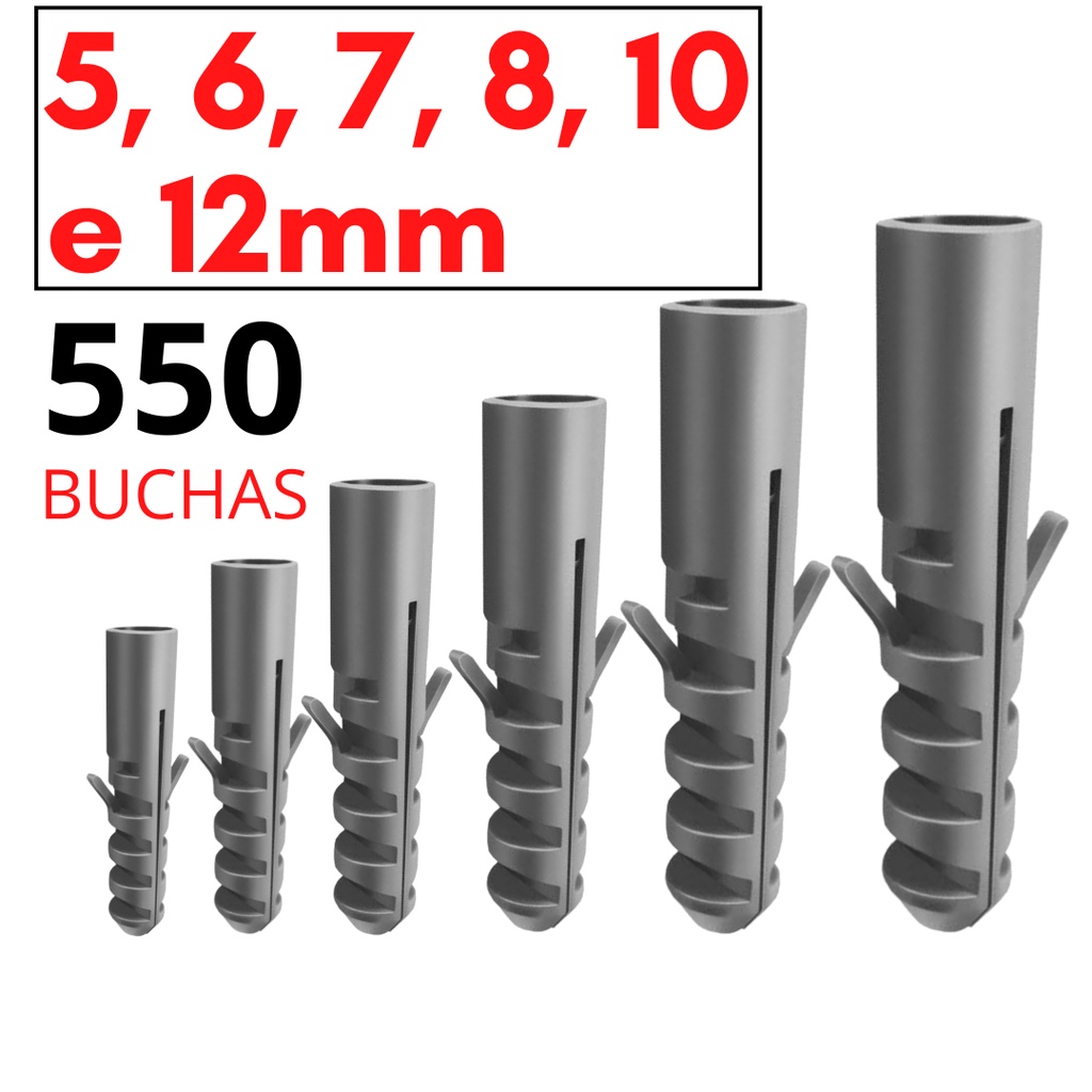 Kit Bucha 5 6 7 8 10 12 Para Parede Com 550 Peças Kit Buchas 5mm 6mm 7mm 8mm 10mm 12mm