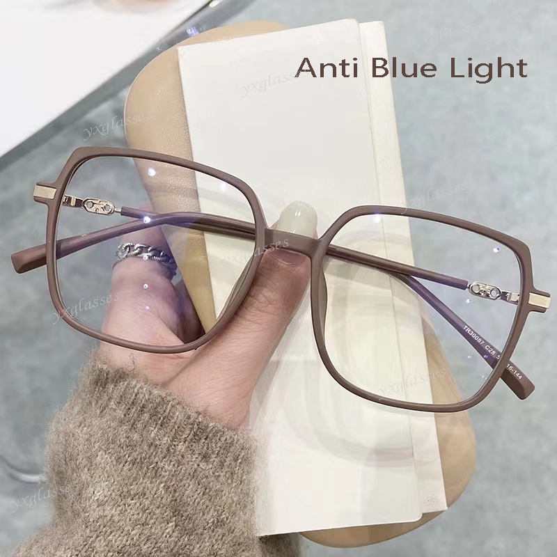 COD Coreano Óculos De Cor Fosco De Café Grandes Armação Quadrada Feminina Para Ambiente Interno Com Luz Azul Lentes De Bloqueio Proteção Dos Olhos