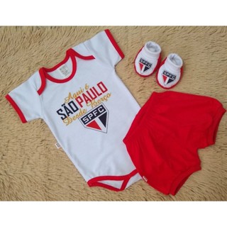 KIT TIME SÃO PAULO BODY BEBÊ INFANTIL Body, Short, Pantufa Bebê.