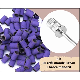 kit refil lixa mandril 20 unidades #240 + 1 broca mandril nail art fibra de vidro