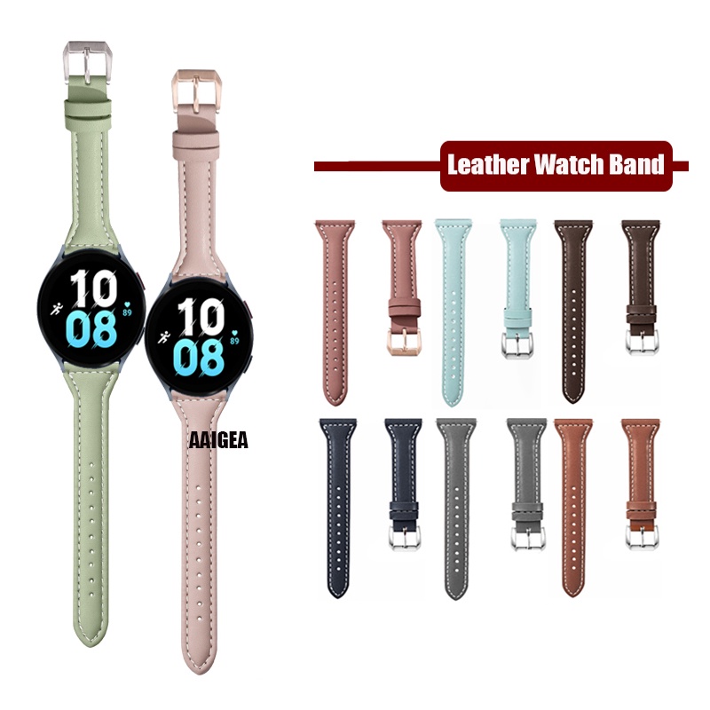 Pulseira Fina De 20mm Couro Genuíno Para Relógio Samsung Galaxy 4 5 6 40mm 44mm/Watch4 Clássico/Watch5 Pro