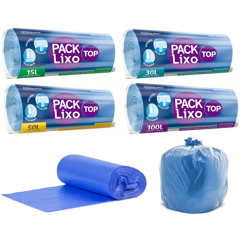 Saco de Lixo Reforçado Top Lixo Azul 15 L 30 L 50 L 100 Litros Extra Resistente Classe 1