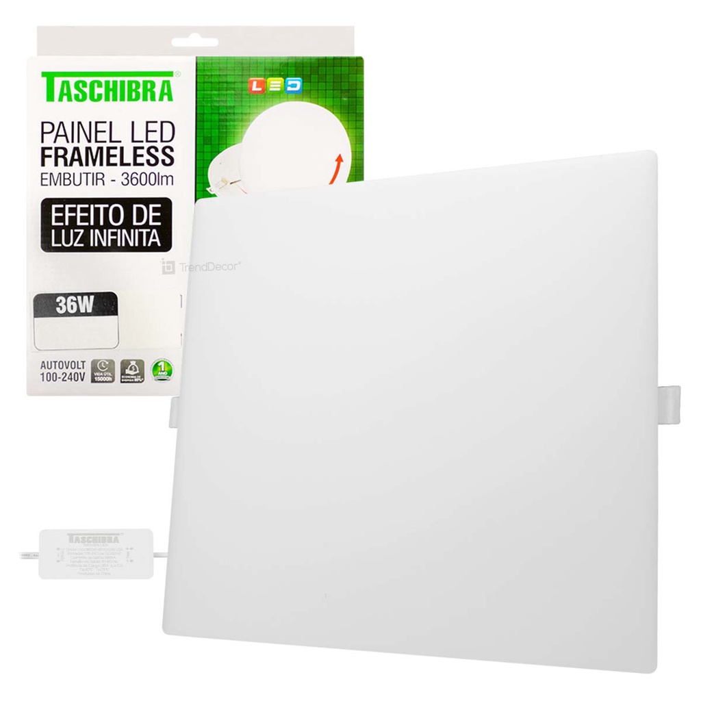 Painel LED Taschibra Frameless 36W Quadrado Embutir para Iluminação de Teto Design Moderno em Oferta na Shopee