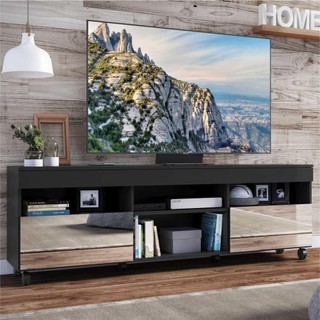 Rack TV 65" com Espelho, Rodízios e 2 Portas Paris Multimóveis Preto em Oferta na Shopee
