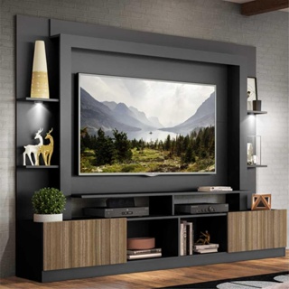 Rack Estante TV 65" com Leds Berlim Multimóveis Preto/Madeirado em Oferta na Shopee