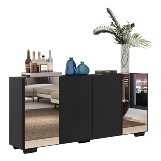 Aparador Buffet com Espelho Multimóveis  Vegas FG3563 Preto em Oferta na Shopee