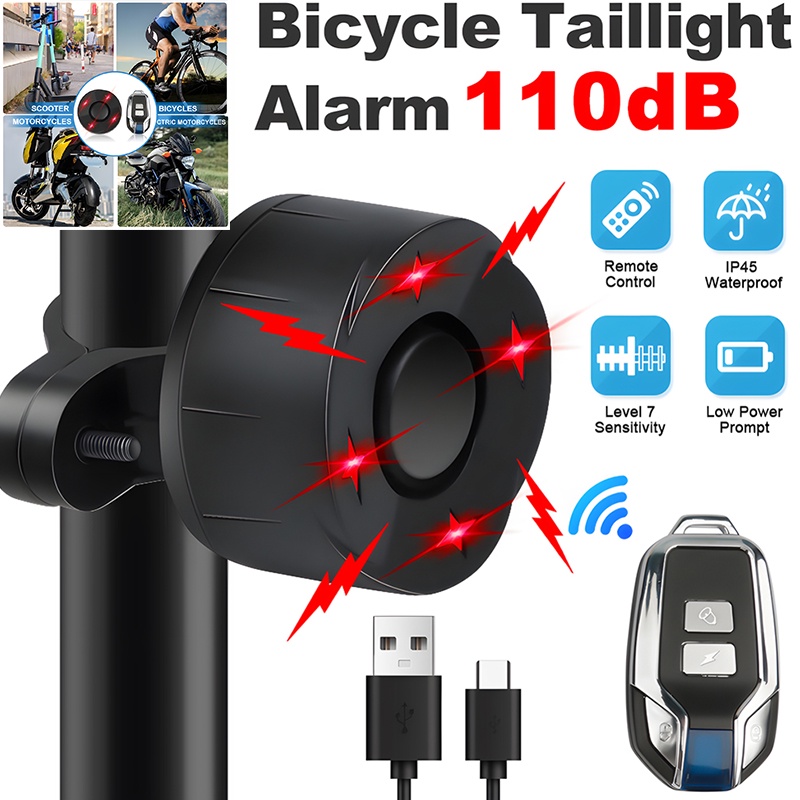 Alarme De Bicicleta Segurança De Motocicleta Anti 700mAh Grande Capacidade 110dB Perda Controle Remoto Tipo C Carga Rápida Detector De Vibração Sem Fio Sensor
