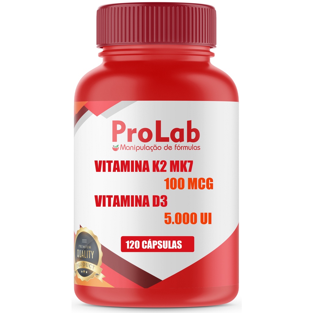 Vitamina K2 Mk7 100mcg + Vitamina D3 5.000ui 120 Cápsulas