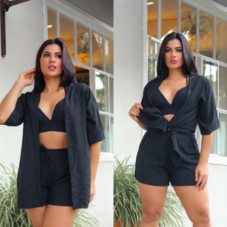 Conjunto kimono 3 peças Tecido Duna P M e G várias cores - conjunto verão praia