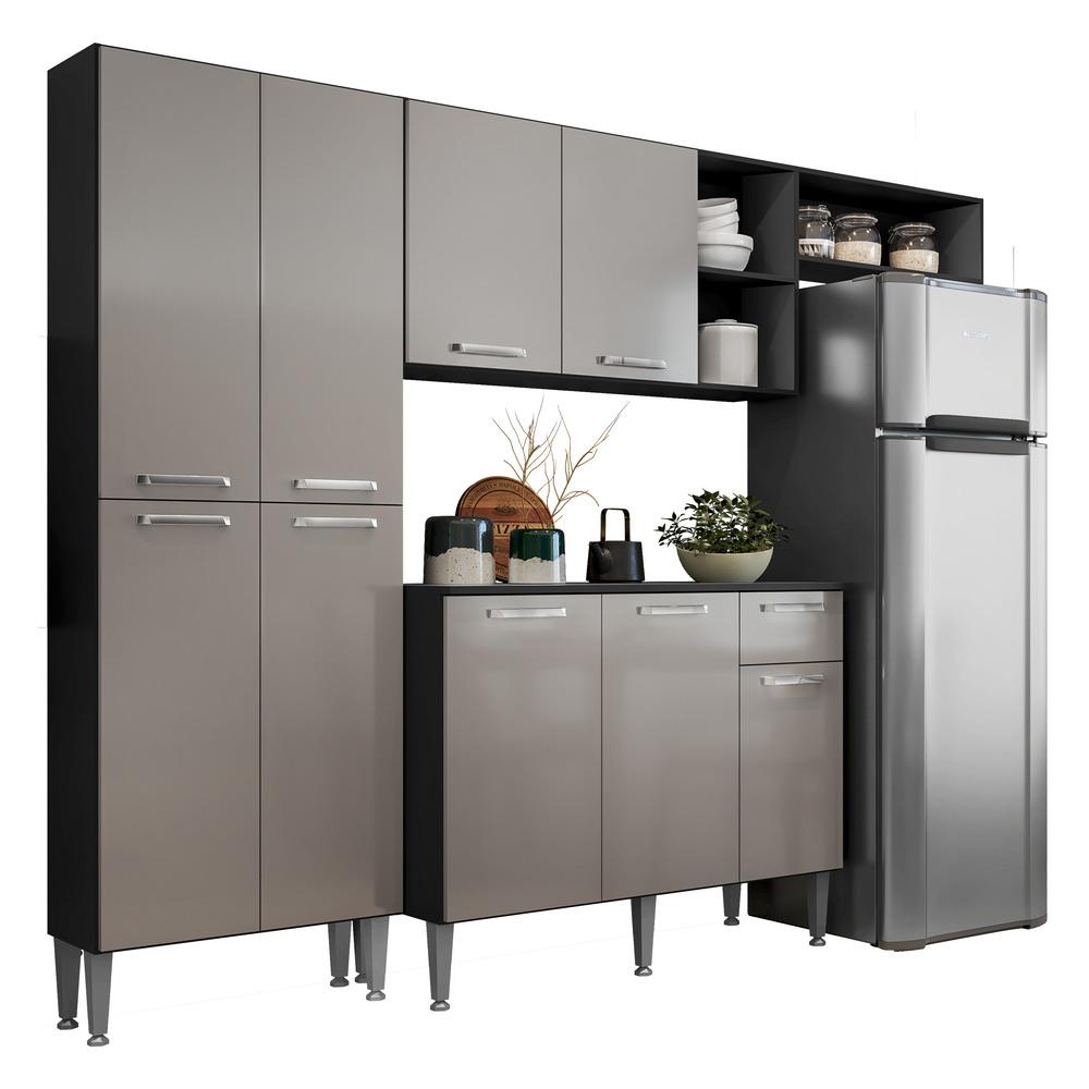 Cozinha Compacta Multimóveis Pequim FG2933 com Armário e Balcão Preta/Lacca Fumê em Oferta na Shopee