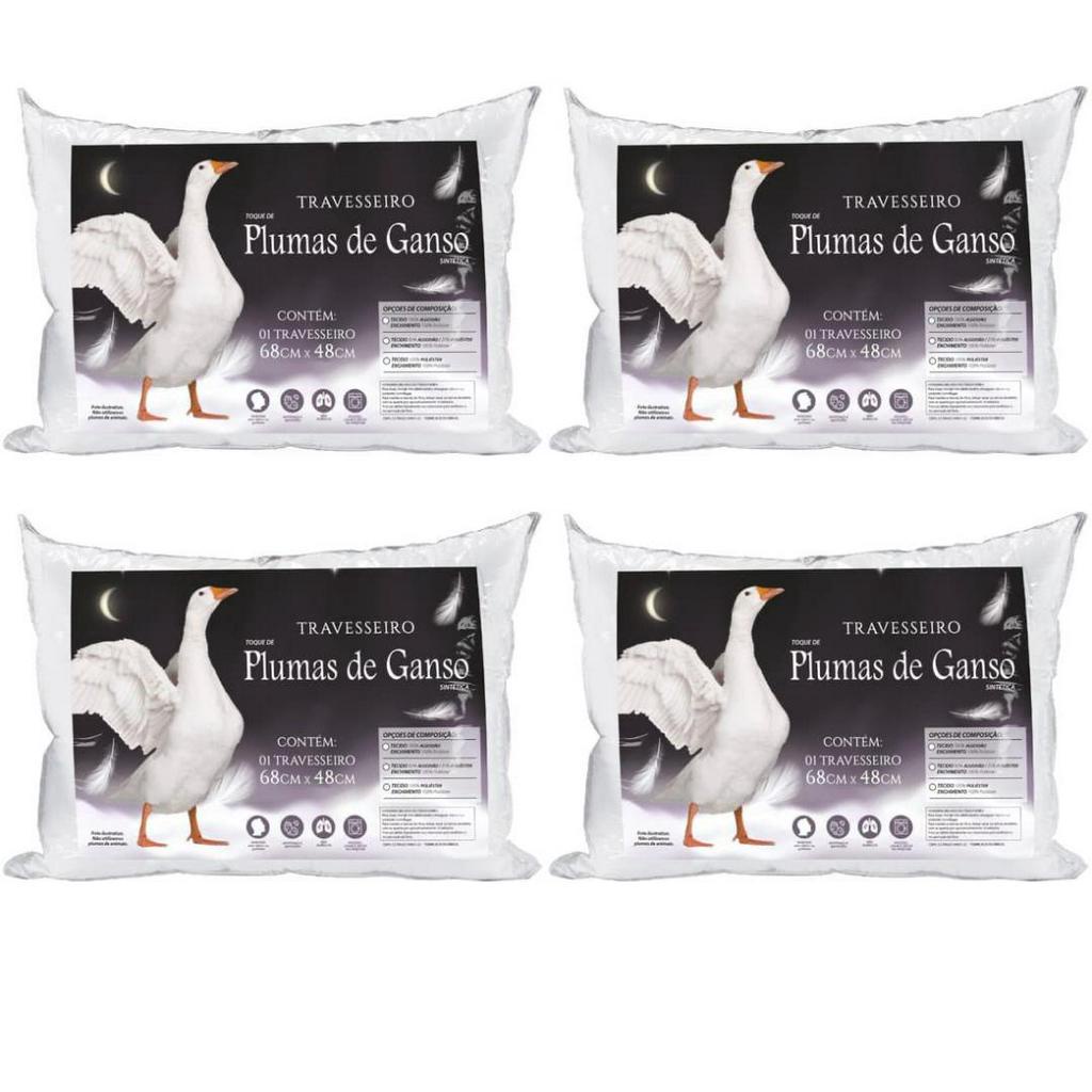 Kit 4 Travesseiro Pluma de Ganso Sintética Toque Macio