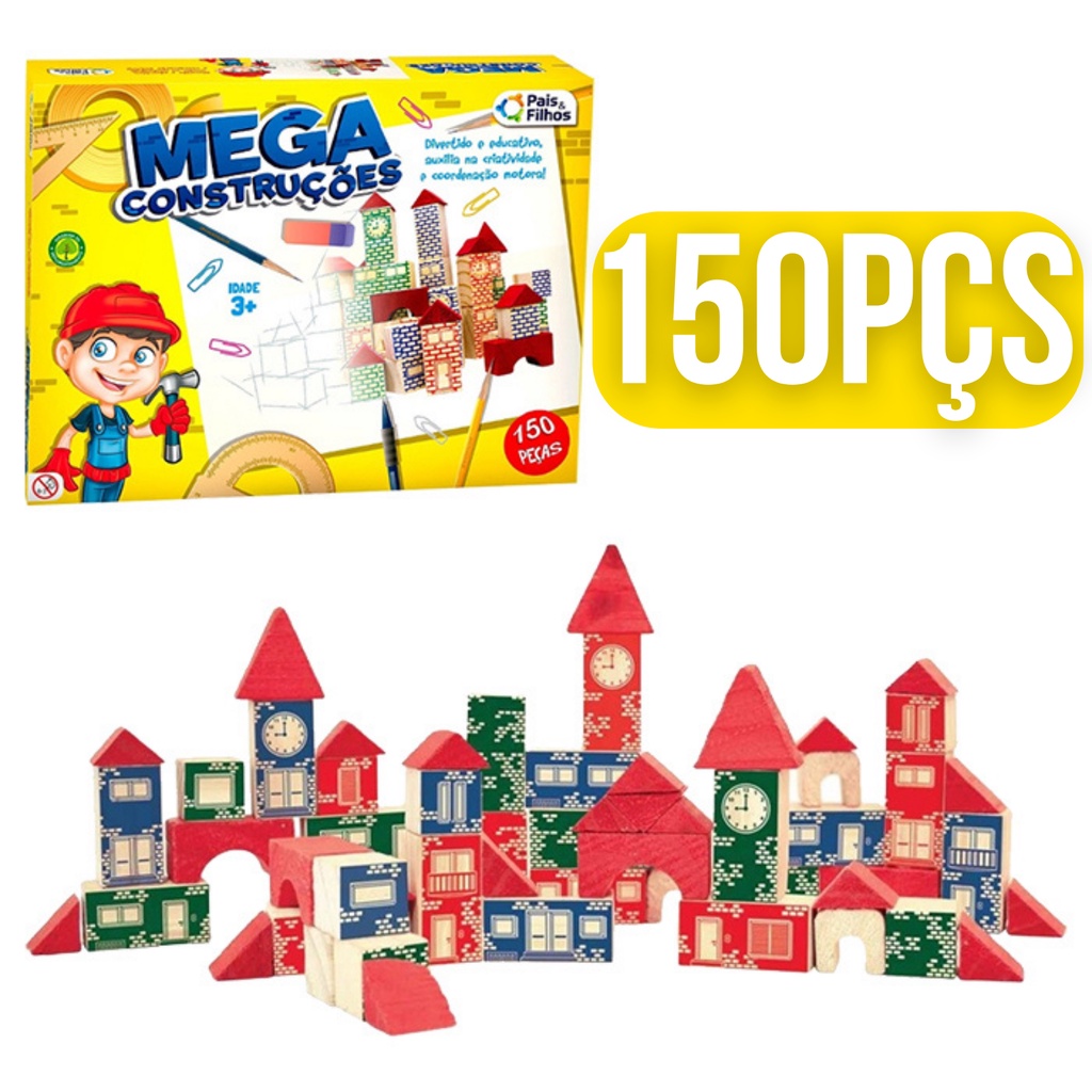 Blocos Montar Engenheiro Madeira Castelinho Brinquedo Pedagógico Brincando Engenheiro