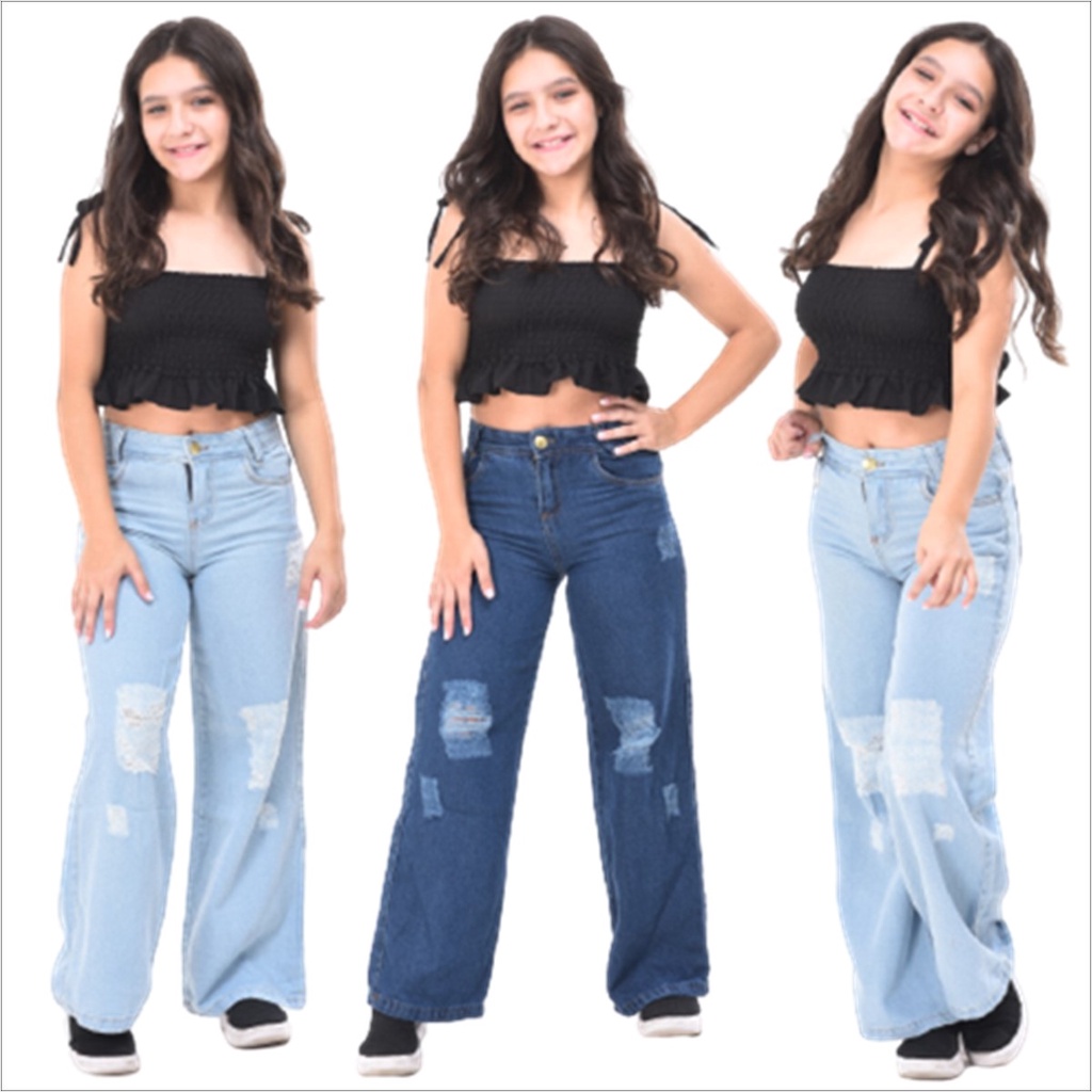 kit 3 calças Jeans feminina juvenil menina flare juvenil (10 a 16 anos)