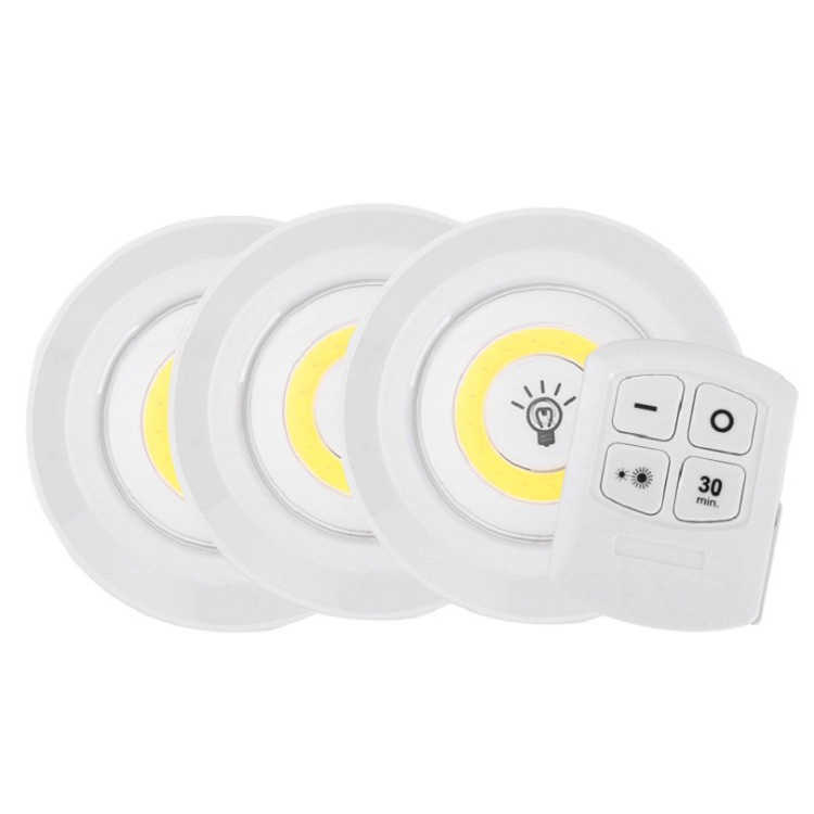 3PCS Lampada Led Luminaria Sem Fio Com Controle Remoto Premium Kit C/3 Para Sala Armário e Áreas Escuras