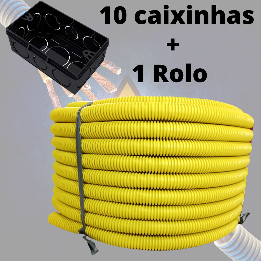 Kit Conduite Corrugado 3/4 Rolo 25m + 10 Caixinhas preta 4x2 | Shopee ...