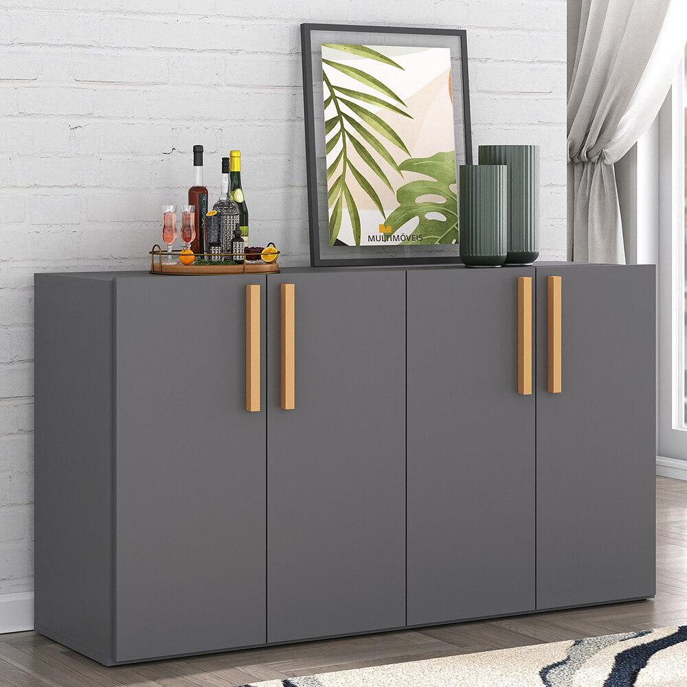 Aparador Buffet 4 portas Viena Multimóveis Grafite/Natural em Oferta na Shopee