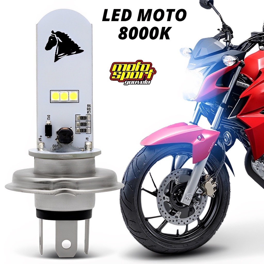 Lâmpada Stalion Original Led Moto H4 Super Led Efeito Xenon 8000k Titan 150 / 160 Ybr Cb fazer cb 500