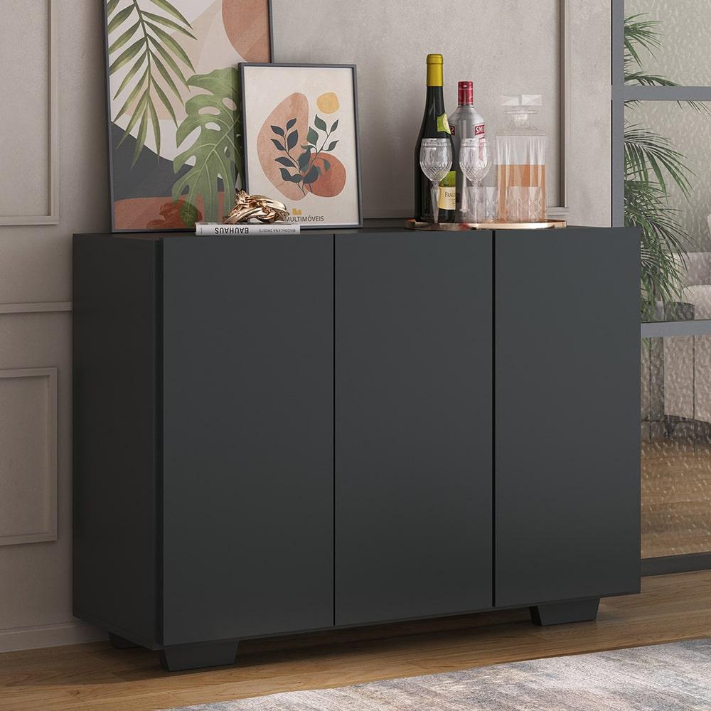 Aparador Buffet 3 Portas com Pés Quadrados Veneza Multimóveis MP1010 Preto em Oferta na Shopee