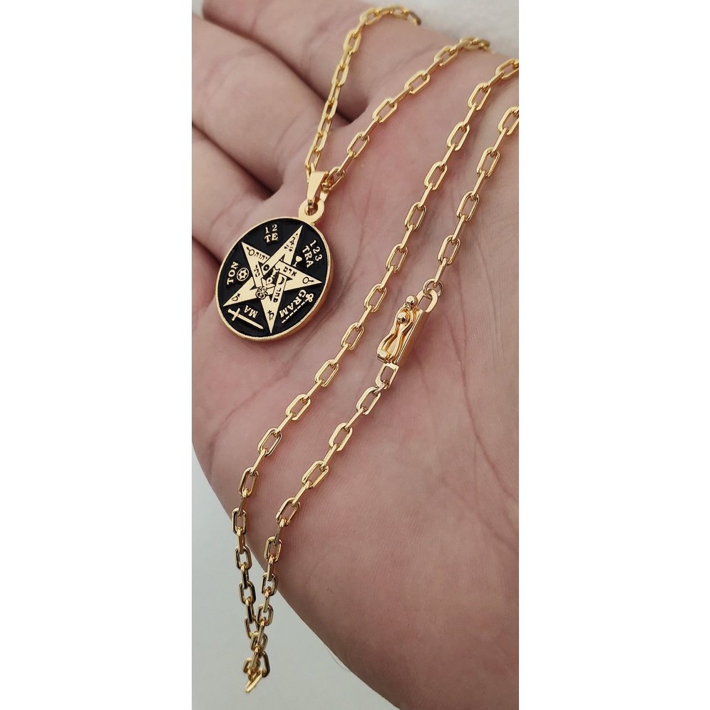 Pentagrama  Pingente Folheado a Ouro 18k Corrente Cordão Cartier 70cm Banhado Ouro 18k Tetragrammaton Esoterismo